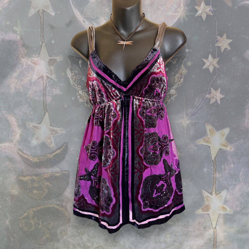 Hale Bob Silk Velvet Burnout Babydoll Top Deadstock Whimsygoth